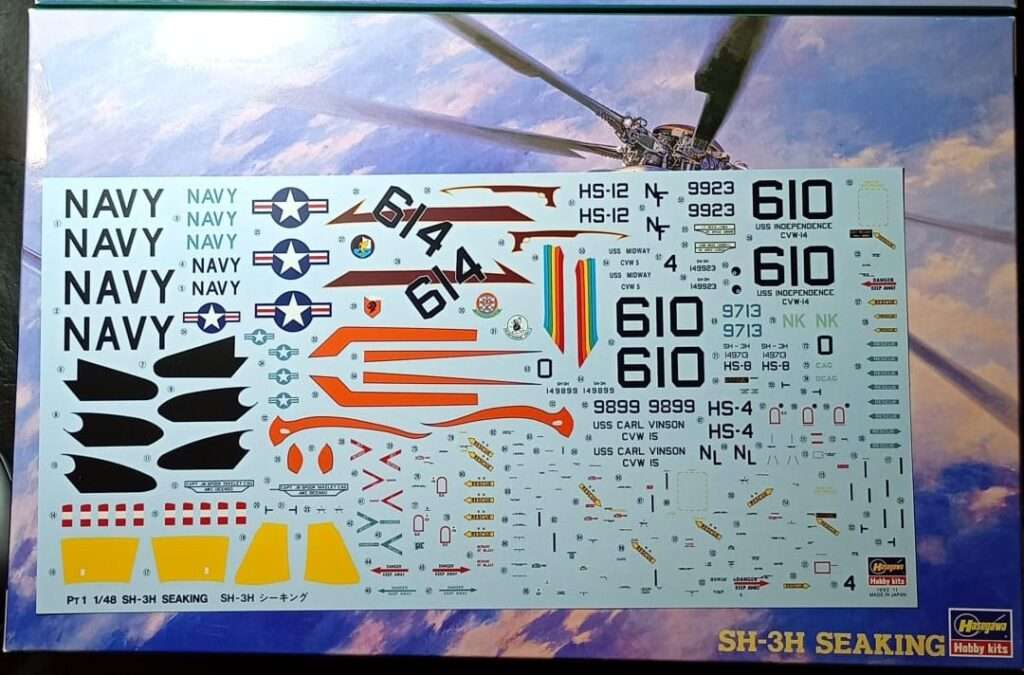 Hoja de calcas del SH-3H Sea King de Hasegawa (PT1) en escala 1/48